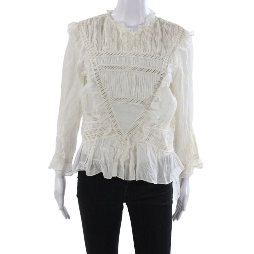 Doen Women Tunic White 100% Cotton Long Sleeve Round Neck Button Size L